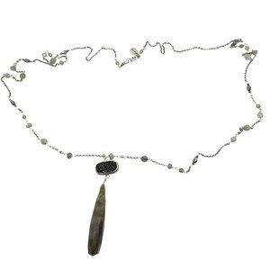 Chan Luu Sterling Silver Labradorite Black Drusy Quartz Stone Pendant Necklace